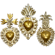 Load image into Gallery viewer, Handmade Tin Mexican Milagro Hearts - Chicas - Oro y Plata Tin Milagro Hearts Mexico