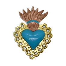 Load image into Gallery viewer, Handmade Tin Mexican Milagro Hearts - Rayos de Fe Tin Milagro Hearts Mexico MH Blue/Gold
