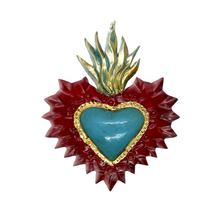 Load image into Gallery viewer, Handmade Tin Mexican Milagro Hearts - Rayos de Fe Tin Milagro Hearts Mexico MH Blue/Red
