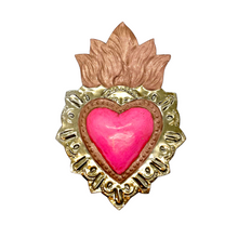 Load image into Gallery viewer, Handmade Tin Mexican Milagro Hearts - Rayos de Fe Tin Milagro Hearts Mexico MH Pink/Gold
