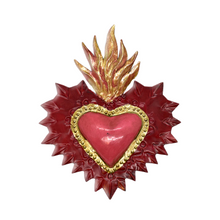 Load image into Gallery viewer, Handmade Tin Mexican Milagro Hearts - Rayos de Fe Tin Milagro Hearts Mexico MH Pink/Red