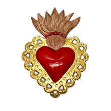 Load image into Gallery viewer, Handmade Tin Mexican Milagro Hearts - Rayos de Fe Tin Milagro Hearts Mexico MH Red/Gold