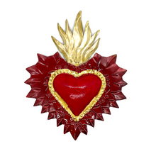 Load image into Gallery viewer, Handmade Tin Mexican Milagro Hearts - Rayos de Fe Tin Milagro Hearts Mexico MH Red/Red