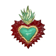 Load image into Gallery viewer, Handmade Tin Mexican Milagro Hearts - Rayos de Fe Tin Milagro Hearts Mexico MH Turquoise/Red