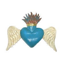 Load image into Gallery viewer, Handmade Tin Mexican Flying Milagro Hearts - Angel Wings Tin Milagro Hearts Mexico MH Blue