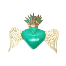 Load image into Gallery viewer, Handmade Tin Mexican Flying Milagro Hearts - Angel Wings Tin Milagro Hearts Mexico MH Coral