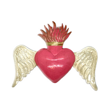 Load image into Gallery viewer, Handmade Tin Mexican Flying Milagro Hearts - Angel Wings Tin Milagro Hearts Mexico MH Pink