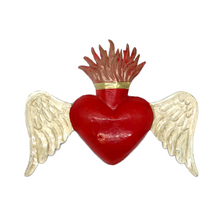 Load image into Gallery viewer, Handmade Tin Mexican Flying Milagro Hearts - Angel Wings Tin Milagro Hearts Mexico MH Red