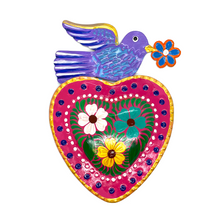Load image into Gallery viewer, Handmade Tin Mexican Milagro Hearts - Daisy Bird Tin Milagro Hearts Mexico MH Lavender/Pink
