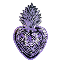 Load image into Gallery viewer, Handmade Tin Mexican Milagro Hearts - Folklorico Series Tin Milagro Hearts Mexico MH Black/Lavender