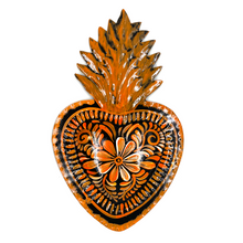 Load image into Gallery viewer, Handmade Tin Mexican Milagro Hearts - Folklorico Series Tin Milagro Hearts Mexico MH Black/Orange