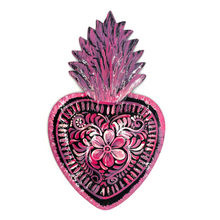 Load image into Gallery viewer, Handmade Tin Mexican Milagro Hearts - Folklorico Series Tin Milagro Hearts Mexico MH Black/Pink