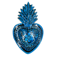 Load image into Gallery viewer, Handmade Tin Mexican Milagro Hearts - Folklorico Series Tin Milagro Hearts Mexico MH Black/Blue