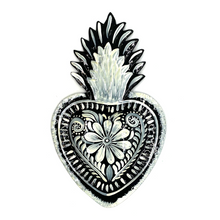 Load image into Gallery viewer, Handmade Tin Mexican Milagro Hearts - Folklorico Series Tin Milagro Hearts Mexico MH Black/White