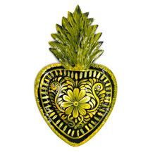 Load image into Gallery viewer, Handmade Tin Mexican Milagro Hearts - Folklorico Series Tin Milagro Hearts Mexico MH Yellow/Black