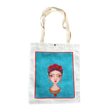 Load image into Gallery viewer, Frida Canvas Tote Bag Totes & Purses Mexico Frida With Earring