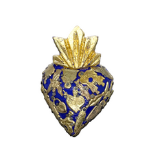Load image into Gallery viewer, Handmade Solid Wood Carved Mexican Milagro Hearts - Miracle Flair Series Tin Milagro Hearts Mexico MH Blue