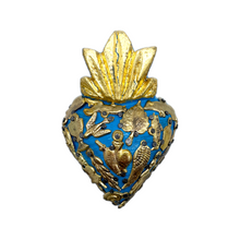 Load image into Gallery viewer, Handmade Solid Wood Carved Mexican Milagro Hearts - Miracle Flair Series Tin Milagro Hearts Mexico MH Light Blue