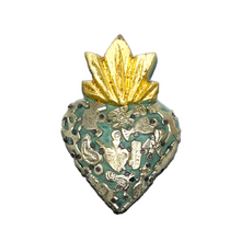 Load image into Gallery viewer, Handmade Solid Wood Carved Mexican Milagro Hearts - Miracle Flair Series Tin Milagro Hearts Mexico MH Teal