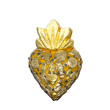 Load image into Gallery viewer, Handmade Solid Wood Carved Mexican Milagro Hearts - Miracle Flair Series Tin Milagro Hearts Mexico MH Yellow