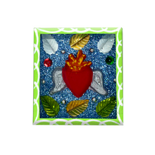 Load image into Gallery viewer, Handmade Framed Flying Milagro Heart Magnet Art & Decor Mexico CC Lime