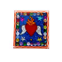 Load image into Gallery viewer, Handmade Framed Flying Milagro Heart Magnet Art & Decor Mexico CC Orange
