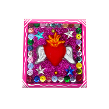 Load image into Gallery viewer, Handmade Framed Flying Milagro Heart Magnet Art & Decor Mexico CC Pink