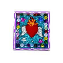 Load image into Gallery viewer, Handmade Framed Flying Milagro Heart Magnet Art & Decor Mexico CC Purple