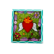 Load image into Gallery viewer, Handmade Framed Flying Milagro Heart Magnet Art & Decor Mexico CC Teal