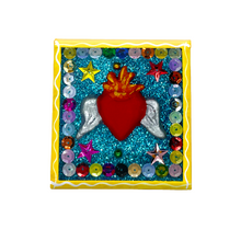 Load image into Gallery viewer, Handmade Framed Flying Milagro Heart Magnet Art & Decor Mexico CC Yellow