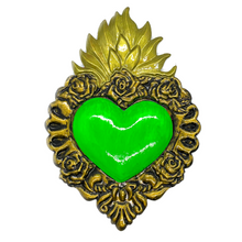 Load image into Gallery viewer, Handmade Tin Mexican Milagro Hearts - San Miguel de Oro Tin Milagro Hearts Mexico MH Green