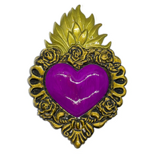 Load image into Gallery viewer, Handmade Tin Mexican Milagro Hearts - San Miguel de Oro Tin Milagro Hearts Mexico MH Purple