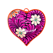 Load image into Gallery viewer, Handmade Tin Mexican Milagro Hearts - Corazon Simpatico Tin Milagro Hearts Mexico MH Magenta