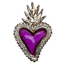 Load image into Gallery viewer, Handmade Tin Mexican Milagro Hearts - Dimpled Heart Tin Milagro Hearts Mexico MH Silver/Purple