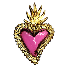 Load image into Gallery viewer, Handmade Tin Mexican Milagro Hearts - Dimpled Heart Tin Milagro Hearts Mexico MH Gold/Pink