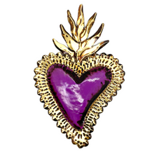 Load image into Gallery viewer, Handmade Tin Mexican Milagro Hearts - Dimpled Heart Tin Milagro Hearts Mexico MH Gold/Purple