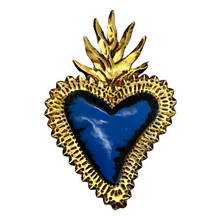 Load image into Gallery viewer, Handmade Tin Mexican Milagro Hearts - Dimpled Heart Tin Milagro Hearts Mexico MH Gold/Blue