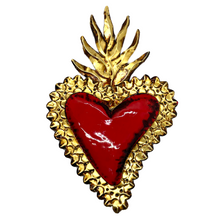 Load image into Gallery viewer, Handmade Tin Mexican Milagro Hearts - Dimpled Heart Tin Milagro Hearts Mexico MH Gold/Red