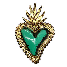 Load image into Gallery viewer, Handmade Tin Mexican Milagro Hearts - Dimpled Heart Tin Milagro Hearts Mexico MH Gold/Turquoise