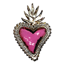 Load image into Gallery viewer, Handmade Tin Mexican Milagro Hearts - Dimpled Heart Tin Milagro Hearts Mexico MH Silver/Pink