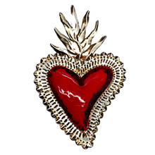 Load image into Gallery viewer, Handmade Tin Mexican Milagro Hearts - Dimpled Heart Tin Milagro Hearts Mexico MH Silver/Red