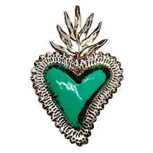 Load image into Gallery viewer, Handmade Tin Mexican Milagro Hearts - Dimpled Heart Tin Milagro Hearts Mexico MH Silver/Turquoise