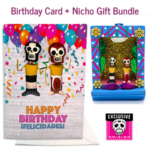 Load image into Gallery viewer, Luchadores Musical Birthday Card + Gift Bundle Greeting Cards Muertolandia.com Card + Blue Nicho
