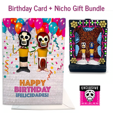 Load image into Gallery viewer, Luchadores Musical Birthday Card + Gift Bundle Greeting Cards Muertolandia.com Card + Black Nicho