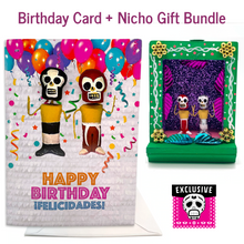 Load image into Gallery viewer, Luchadores Musical Birthday Card + Gift Bundle Greeting Cards Muertolandia.com Card + Green Nicho