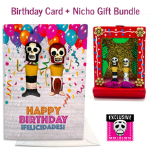 Load image into Gallery viewer, Luchadores Musical Birthday Card + Gift Bundle Greeting Cards Muertolandia.com Card + Red Nicho