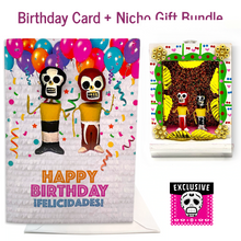 Load image into Gallery viewer, Luchadores Musical Birthday Card + Gift Bundle Greeting Cards Muertolandia.com Card + White Nicho