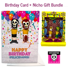 Load image into Gallery viewer, Luchadores Musical Birthday Card + Gift Bundle Greeting Cards Muertolandia.com Card + Yellow Nicho