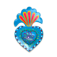 Load image into Gallery viewer, Handmade Tin Mexican Milagro Heart - Super Mario Flor Tin Milagro Hearts Mexico MH Blue
