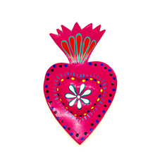 Load image into Gallery viewer, Handmade Tin Mexican Milagro Heart - Super Mario Flor Tin Milagro Hearts Mexico MH Pink